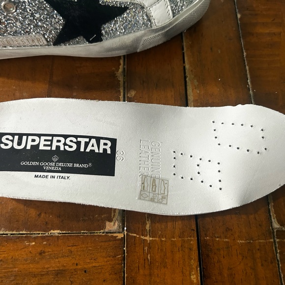 Golden Goose Silver Glitter Sneakers with Black Star - Picture 6 of 16